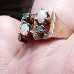 Vintage '50s Modernist 10k Gold Emerald Opal Ring